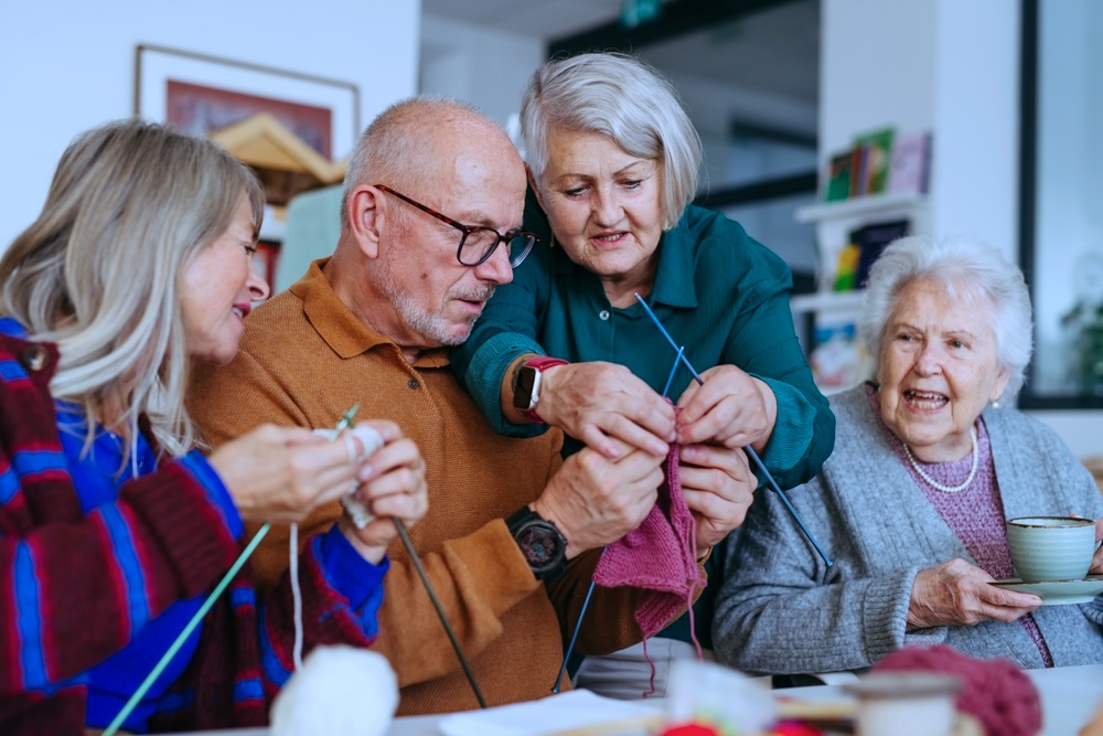Group of seniors in an elderly long term nursing care facility